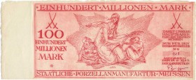 Städte und Gemeinden nach 1914
Meißen (Sa.) 100 Millionen Mark 15.8.1923. Staatliche Porzellanmanufaktur Ke. 3510 b I
