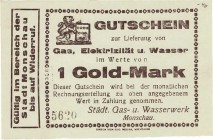 Städte und Gemeinden nach 1914
Monschau (NRW.) 25 Goldpfennig und 1 Gold-Mark o.D. - Städt. Gas- u. Wasserwerke Mü. 3310.1, 2a 2 Stück. I