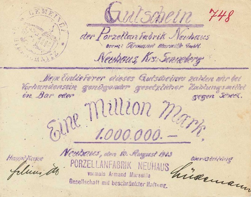 Städte und Gemeinden nach 1914
Neuhaus am Rennweg (Thür.) 500.000 und 1 Million...