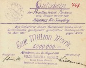 Städte und Gemeinden nach 1914
Neuhaus am Rennweg (Thür.) 500.000 und 1 Million Mark 10.8.1923 - Porzellanfabrik Neuhaus, vorm. Armand Marseille Ke. ...