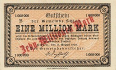 Städte und Gemeinden nach 1914
Schleiz (Thür.) 500 000 und 1 Million Mark 11.8.1923. 500.000 und 1 Million Mark mit rotem Überdruck "10 Millionen Mar...