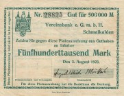 Städte und Gemeinden nach 1914
Schmalkalden (Thür.) 100 Mark 22.9.22 - Georg Tripp, 500.000 Mark 3.8.23 - Heinrich Heller, 500.000 Mark 3.8.23 - Albi...