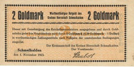 Städte und Gemeinden nach 1914
Schmalkalden (Thür.) 100 000 Mark 15.8.1923. 500.000, 1, 5, 50 (2x versch.) Millionen und 5 Milliarden Mark 15.8.1923....