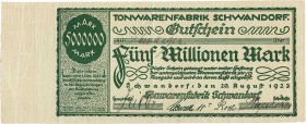 Städte und Gemeinden nach 1914
Schwandorf (Bay.) 1 Million Mark 6.9.1923, 1 Million Mark 10.8.1923, 500.000 und 1 Million (2 Var.) Mark 22.8.1923, 10...