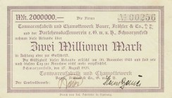 Städte und Gemeinden nach 1914
Schwarzenfeld (Bay) 1 und 2 Millionen Mark 27.8.1923. Tonwarenfabrik u. Chamottewerk Bauer, Fröhler & Co Ke. 5086 2 St...
