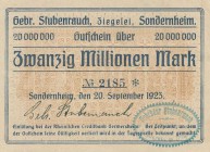 Städte und Gemeinden nach 1914
Sonderheim (Bay) 10 und 20 Millionen Mark 20.9.1923. Gebr. Stubenrauch, Ziegelei Ke. 4821 2 Stück. Fast II