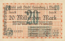 Städte und Gemeinden nach 1914
Sonneberg (Thür) 50 Pfennig 1921 - Brauhaus. 100.000 Mark (2x versch.) Überdruck auf 100 Mark 11.8.1923, 100.000 Mark ...