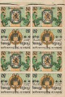 Städte und Gemeinden nach 1914
Sonneberg (Thür) Druckbogen eines 50 Pfennig-Scheines Selten. II