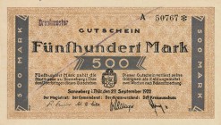 Städte und Gemeinden nach 1914
Sonneberg (Thür) 500 Mark 27.9.1922. Stadt und Kreis. 2 Scheine mit Stempel "Druckmuster", versch. KN und 1 Schein nor...