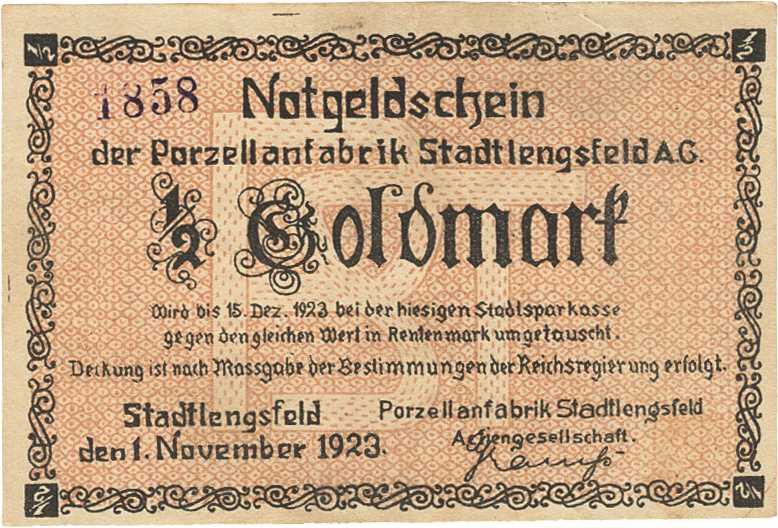 Städte und Gemeinden nach 1914
Stadtlengsfeld (Thür.) 500.000 Mark 10.8.1923. 5...