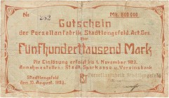 Städte und Gemeinden nach 1914
Stadtlengsfeld (Thür.) 500.000 Mark 10.8.1923. (alt restauriert mit Klebestreifen). 50 Milliarden Mark 25.10.1923 (1x ...