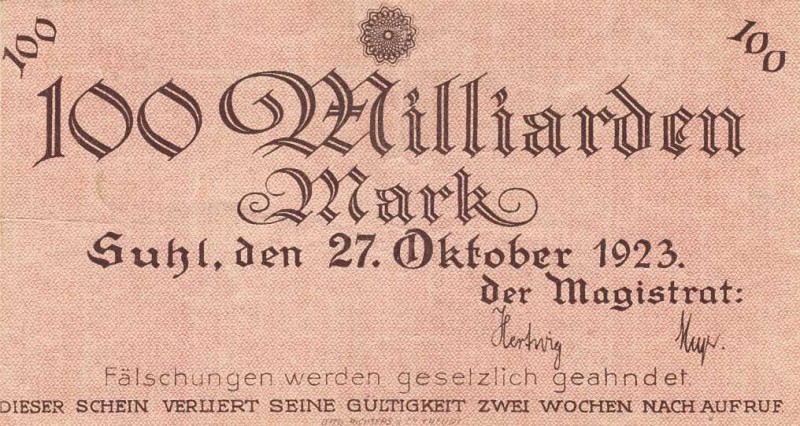 Städte und Gemeinden nach 1914
Suhl (Thür.) 100 Mark 28.9.1922. 1000 Mark 12.10...