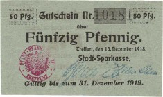 Städte und Gemeinden nach 1914
Treffurt (Thür.) 50 Pfennig 15.12.1918. 50 Pfennig - 2 Varianten und 20 Pfennig 15.12.1918 Stadt-Sparkasse. 500.000 un...