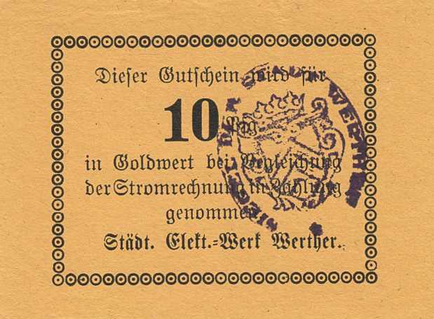 Städte und Gemeinden nach 1914
Werther (NRW) 5, 10 und 50 Gpf. und 1 GMk (ohne ...