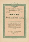 Deutschland
Leipzig, Leipziger Pappenfabrik AG Aktie über 6000 Mark 30.6.1923. Gründeraktie. 400 x 275 mm. In der Vignette die Fabrikansicht Mittelfa...