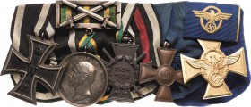 Ordensspangen
Spange mit 5 Auszeichnungen Preußen - Eisernes Kreuz 1914 2. Klasse. Sachsen-Weimar - Allgemeines Ehrenzeichen mit Bandspange und Schwe...