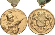 Auszeichnungen deutscher Kriegervereine
Sachsen Vergoldete Bronzemedaille um 1920 gestiftet. Sächsische Kriegerverdienst-Medaille 1914/18 vom Bund sä...