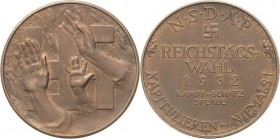 Drittes Reich
 Bronzemedaille 1932 (GIW) Reichstagswahl der NSDAP - Kampf-Schatz-Spende. Zum Hitlergruß erhobene Hände vor Hoheitszeichen / Schrift. ...