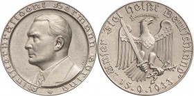 Drittes Reich
 Silbermedaille 1933 (F. Beyer) Auf die Wahl von Hermann Göring zum preußischen Ministerpräsidenten. Brustbild nach links / Adler mit H...