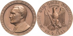 Drittes Reich
 Bronzemedaille 1933 (F. Beyer) Auf die Wahl von Hermann Göring zum preußischen Ministerpräsidenten. Brustbild nach links / Adler mit H...