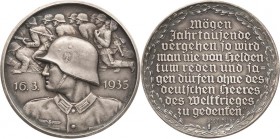 Drittes Reich
 Silbermedaille 1935 (F. Beyer) Einführung der allgemeinen Wehrpflicht. Brustbild eines deutschen Wehrmachtssoldaten nach links, im Hin...