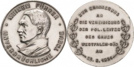 Drittes Reich
 Versilberte Bronzemedaille 1934 (unsigniert) Zur Erinnerung an die Vereidigung der politischen Leiter des Gaues Westfalen-Süd. Brustbi...
