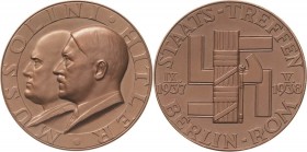 Drittes Reich
 Bronzemedaille 1938 (F. Beyer) Staatstreffen in Berlin und Rom. Brustbilder von Hitler und Mussolini nebeneinander nach links / Fasces...