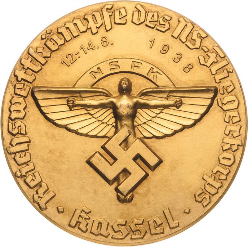 Drittes Reich
 Einseitige vergoldete Weißmetallmedaille 1938. Reichswettkämpfe ...