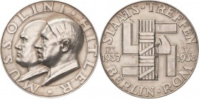 Drittes Reich
 Silbermedaille 1938 (F. Beyer) Staatstreffen in Berlin und Rom. Brustbilder von Hitler und Mussolini nebeneinander nach links / Fasces...