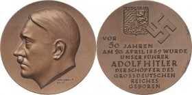 Drittes Reich
 Bronzemedaille 1939 (Krischker) 50. Geburtstag von Adolf Hitler- gestiftet von der Stadt Braunau. Kopf nach links / Wappen von Braunau...