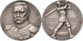 Erster Weltkrieg
 Silbermedaille 1914 (A. Löwental) Generalfeldmarschall Hindenburg und die Befreiung Ostpreußens. Brustbild in Uniform halblinks / S...