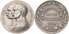 Erster Weltkrieg
 Silbermedaille 1914 (B.H. Mayer) Erinnerung an den Weltkrieg. Brustbilder von Wilhelm II. und Franz Joseph nebeneinander nach links...