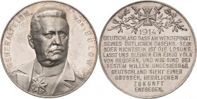Erster Weltkrieg
 Silbermedaille 1914 (Lauer) Generalfeldmarschall von Bülow. Brustbild von vorn / Eisernes Kreuz zwischen gekreuzten Schwertern und ...