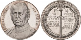 Erster Weltkrieg
 Silbermedaille 1914 (Lauer) Generaloberst Karl Wilhelm von Einem (1853-1934). Brustbild halblinks / Auf der Spitze stehendes Schwer...