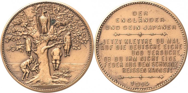 Erster Weltkrieg
 Satirische Bronzemedaille 1914. Verteidigung Kiautschous gege...