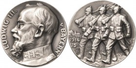 Erster Weltkrieg
 Silbermedaille 1915 (F. Eue/Ball) Erinnerung an den 1. Weltkrieg. Brustbild des Königs Ludwig III. von Bayern nach links / Nach lin...