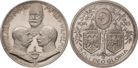 Erster Weltkrieg
 Silbermedaille 1915 (F. König) Auf die Waffenbrüderschaft Deutschlands mit Österreich und der Türkei. Drei Brustbilder der verbünde...