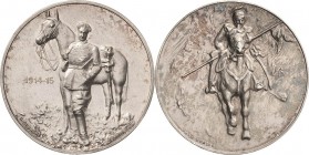 Erster Weltkrieg
 Silbermedaille 1915 (H. Guraske) Kronprinz Wilhelm in Husarenuniform steht neben Pferd / Kronprinz mit Standarte auf galoppierendem...