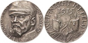 Erster Weltkrieg
 Silbermedaille 1915 (Karl Goetz) Leopold Prinz von Bayern - Weihnacht im Feld. Brustbild halblinks / Zwei brennende Kerzen auf Tann...