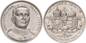 Erster Weltkrieg
 Silbermedaille 1916 (M.&W. ST) Erzherzog Karl Franz Joseph. Brustbild halbrechts / Bekrönte Wappenschilde von Österreich und Ungarn...