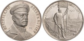 Erster Weltkrieg
 Silbermedaille 1917 (F. König/Lauer) Auf die Einnahme von Riga. Brustbild des Generals Oskar von Hutier halbrechts / Offizier mit D...