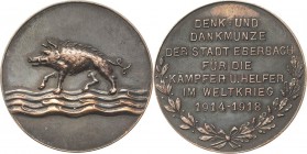Erster Weltkrieg
 Bronzemedaille 1918 (unsigniert) Dank der Stadt Eberbach für die Kämpfer und Helfer im 1. Weltkrieg. Auf Wellenbalken ein nach rech...