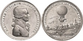 Luft- und Raumfahrt
 Zinnmedaille mit Kupferstift 1787 (J. M. Reich) Auf Nicolas Francois Blanchard's Ballonaufstieg in Nürnberg. Brustbild nach rech...