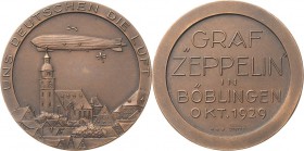 Luft- und Raumfahrt
 Bronzemedaille 1929 (Mayer & Wilhelm) Auf die Landung des "LZ 127" in Böblingen. Luftschiff nach links über Stadtansicht / Fünf ...