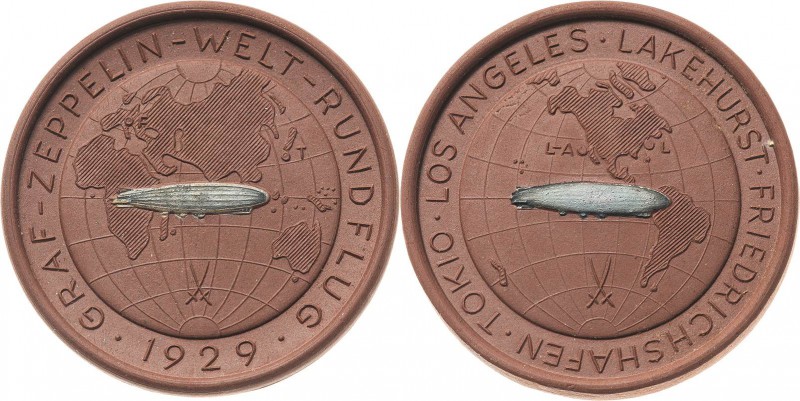Luft- und Raumfahrt
 Braune und weiße Porzellanmedaille 1929 (Meißen) Welt-Rund...