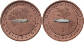 Luft- und Raumfahrt
 Braune und weiße Porzellanmedaille 1929 (Meißen) Welt-Rundflug "LZ 127" Graf Zeppelin. Luftschiff über Europa, Asien, Afrika und...