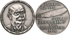 Luft- und Raumfahrt
 Versilberte Bronzemedaille 1938 (Karl Goetz) 100. Geburtstag von Graf Zeppelin und Taufe des Luftschiffes "LZ 130". Brustbild ha...