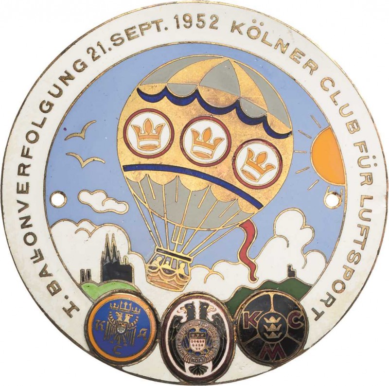 Luft- und Raumfahrt
 Einseitig emaillierte Bronzeplakette 1952 (unsigniert) I. ...