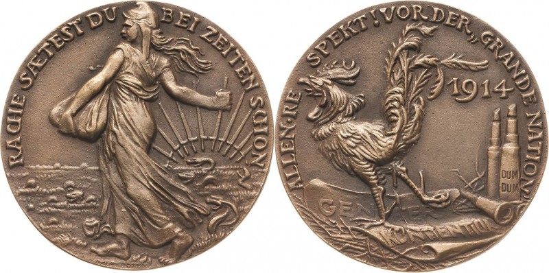 Medailleur Goetz, Karl 1875 - 1950
 Bronzegußmedaille 1914. "Rachesäerin - Fran...