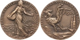 Medailleur Goetz, Karl 1875 - 1950
 Bronzegußmedaille 1914. "Rachesäerin - Frankreich". Marianne als Säerin auf Feld, aus dem Schlangen wachsen, im H...
